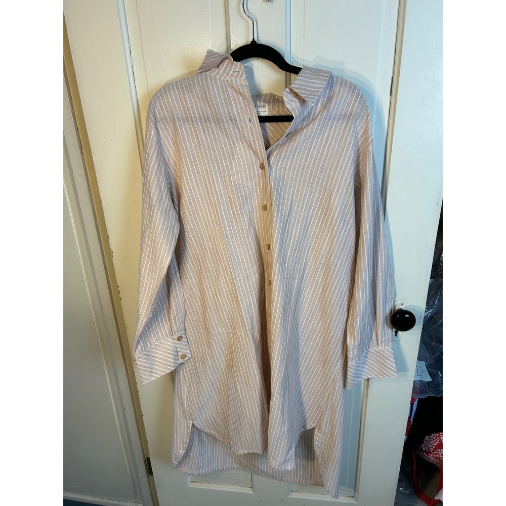 Fin & Vince Cedar Stripe Organic Cotton Button Down Tunic Dress Small NWT